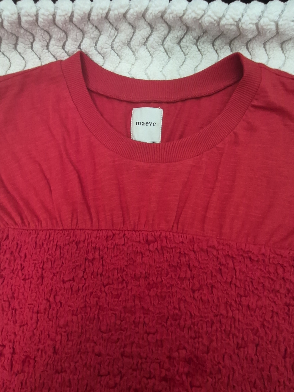 Maeve Red Textured Short Sleeve Top